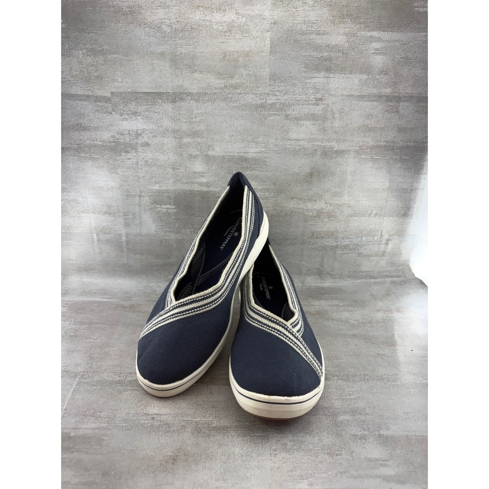 Clarks Cloudsteppers Sillian 2.0 Moon Navy Blue Canvas Slip On Flats Women 8.5W